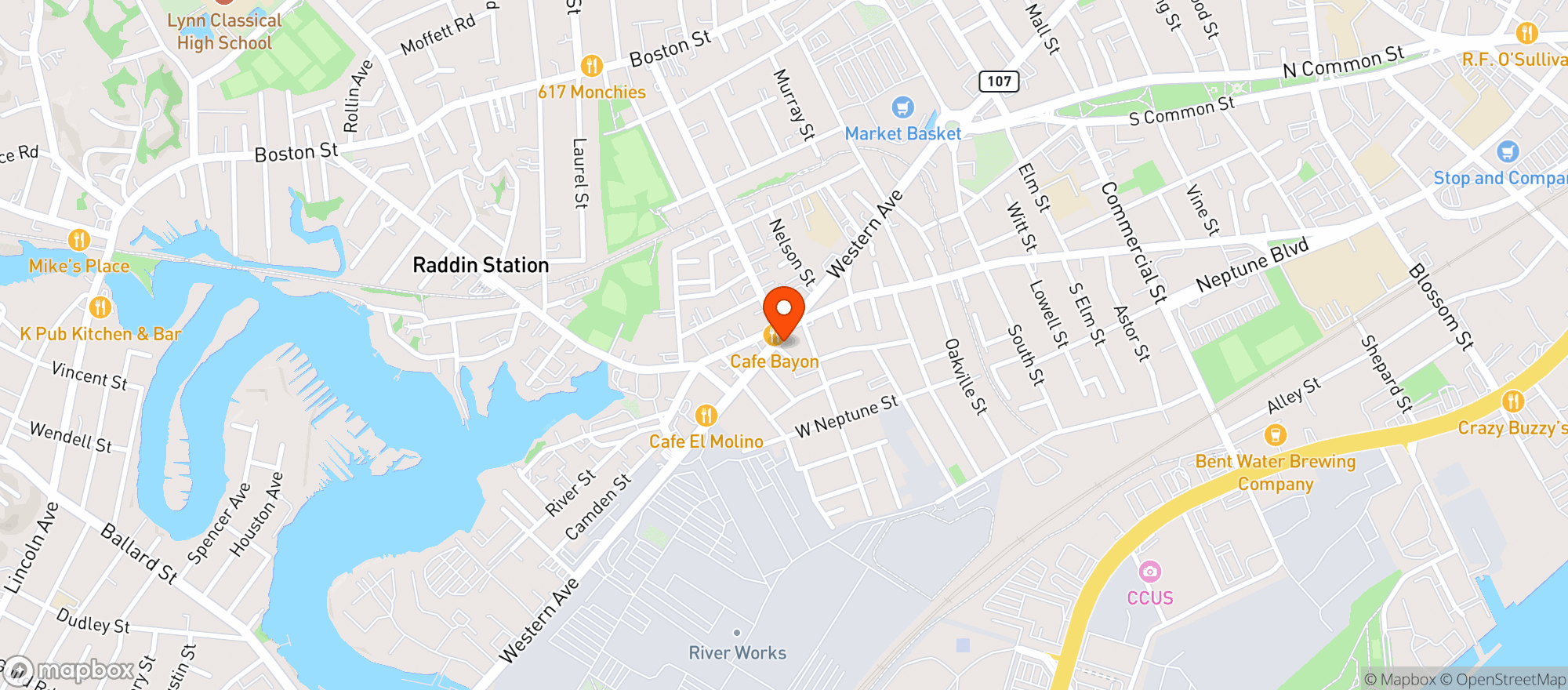 Map showing New England Community Grocery Store