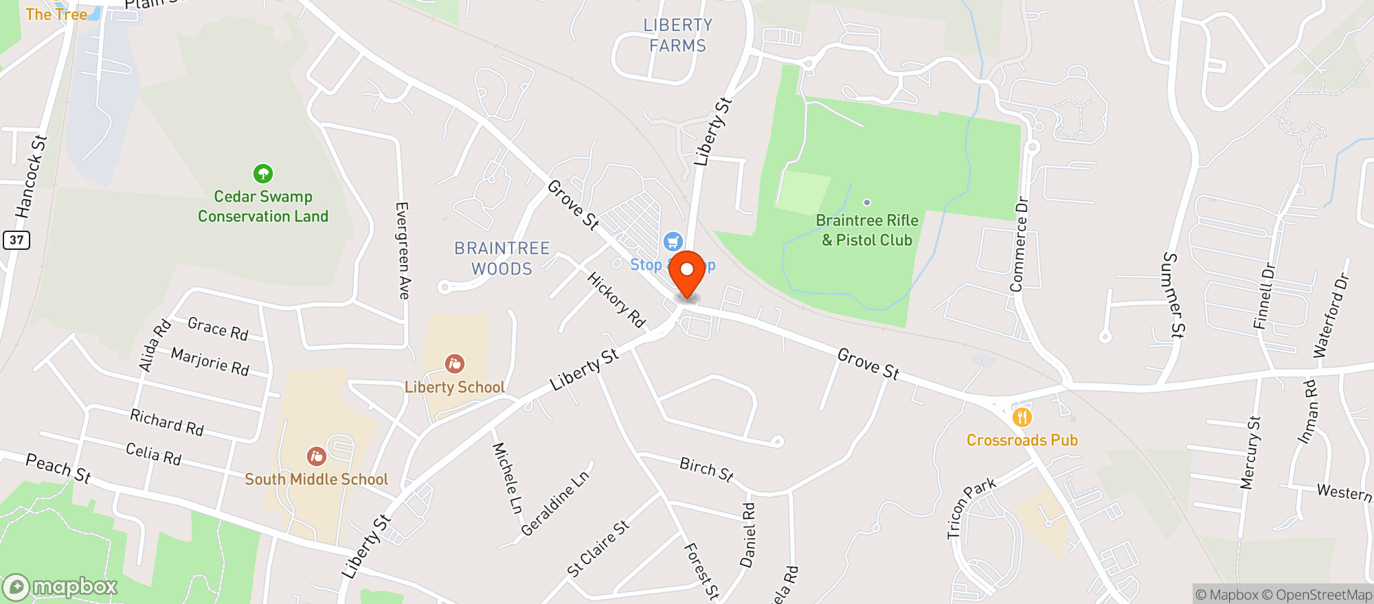 Map showing STOP & SHOP (316 GROVE STREET)