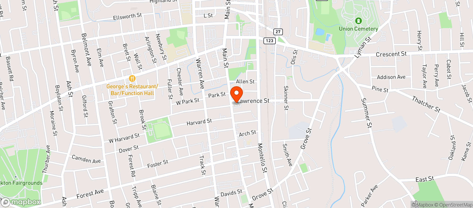 Map showing Brockton Liquors