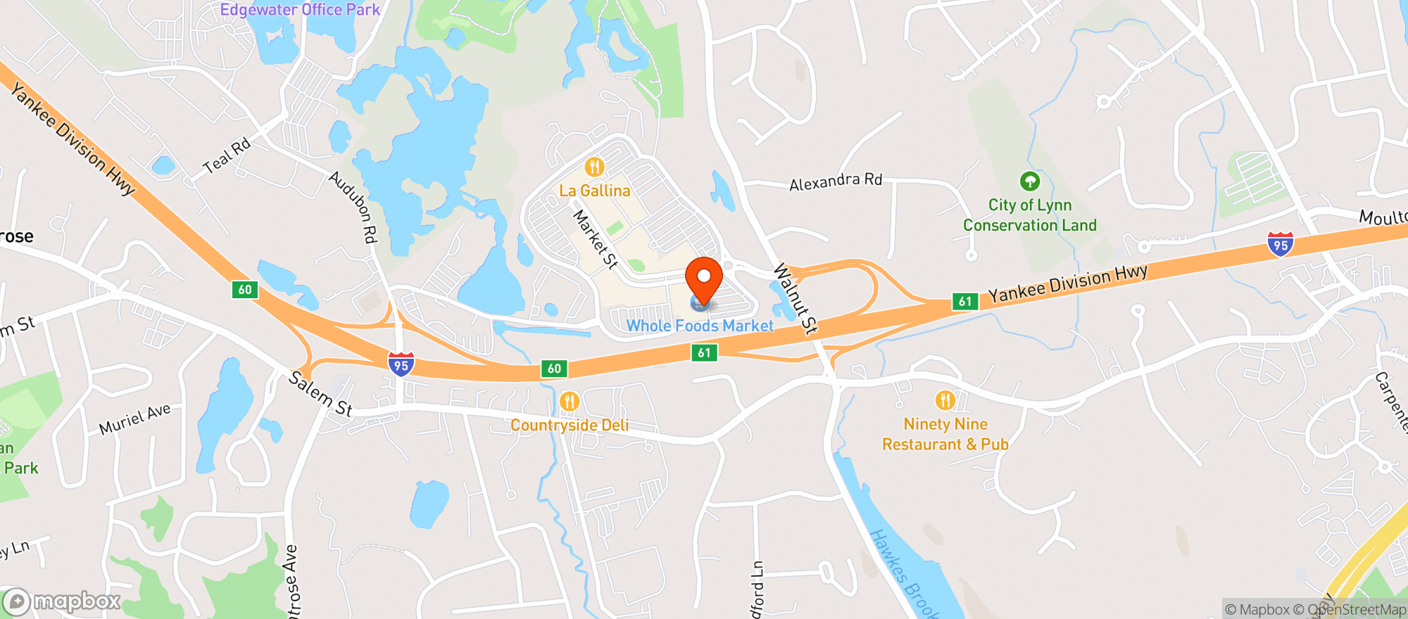 Map showing Whole Foods Market - Lynnfield