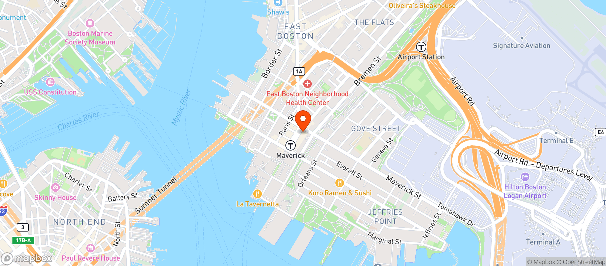 Map showing Boutiq - East Boston