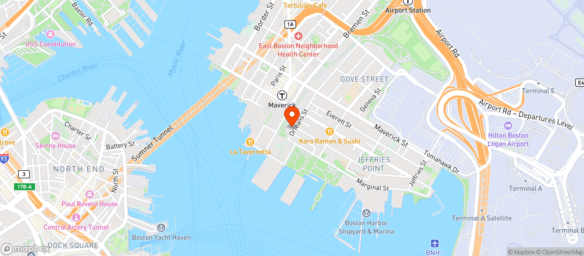 Map showing Cunard Tavern
