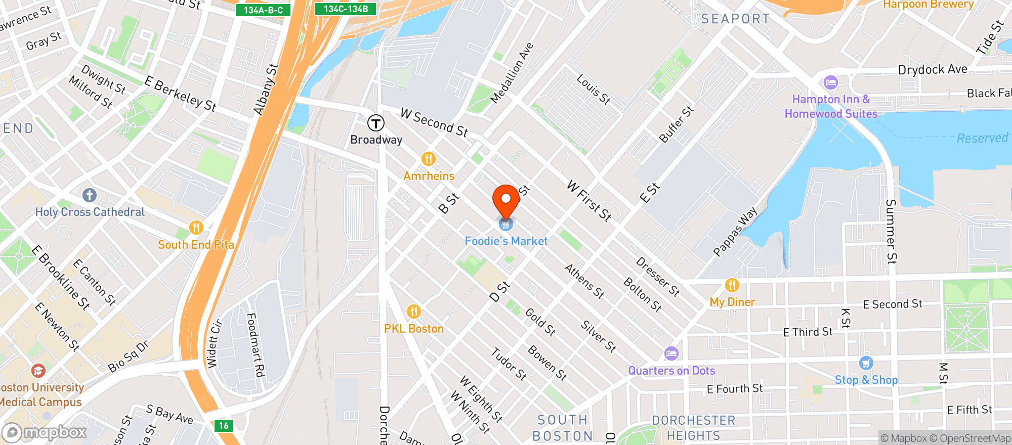Map showing Foodies South Boston