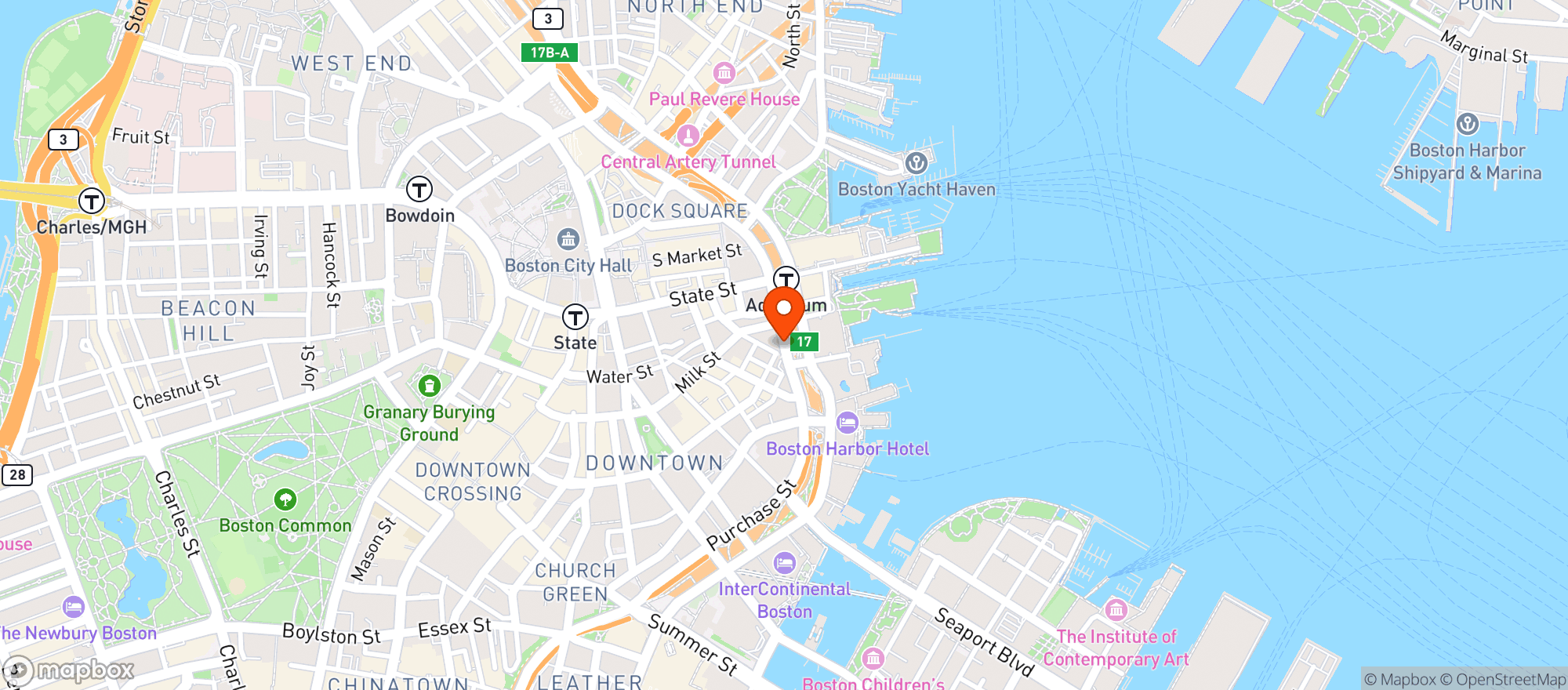 Map showing The Rose Kennedy Greenway