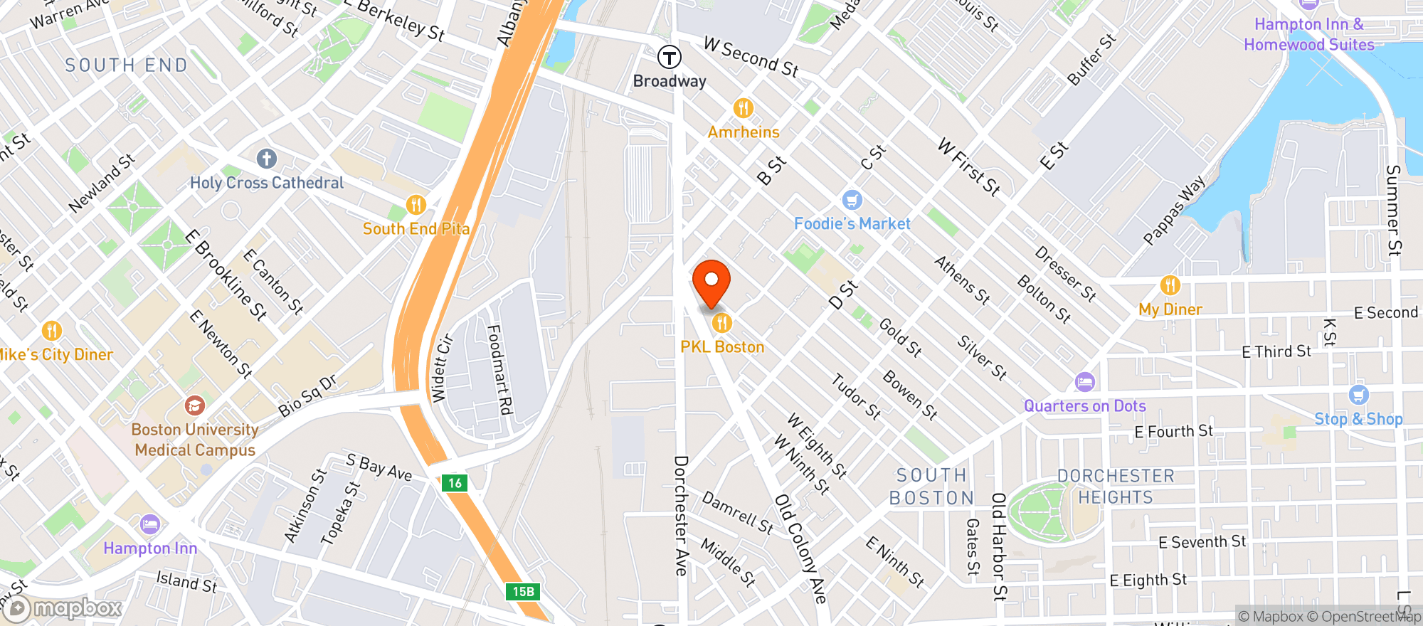 Map showing Shy Bird - South Boston