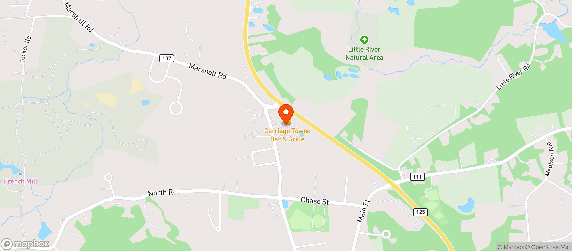 Map showing Carriage Town Bar & Grill