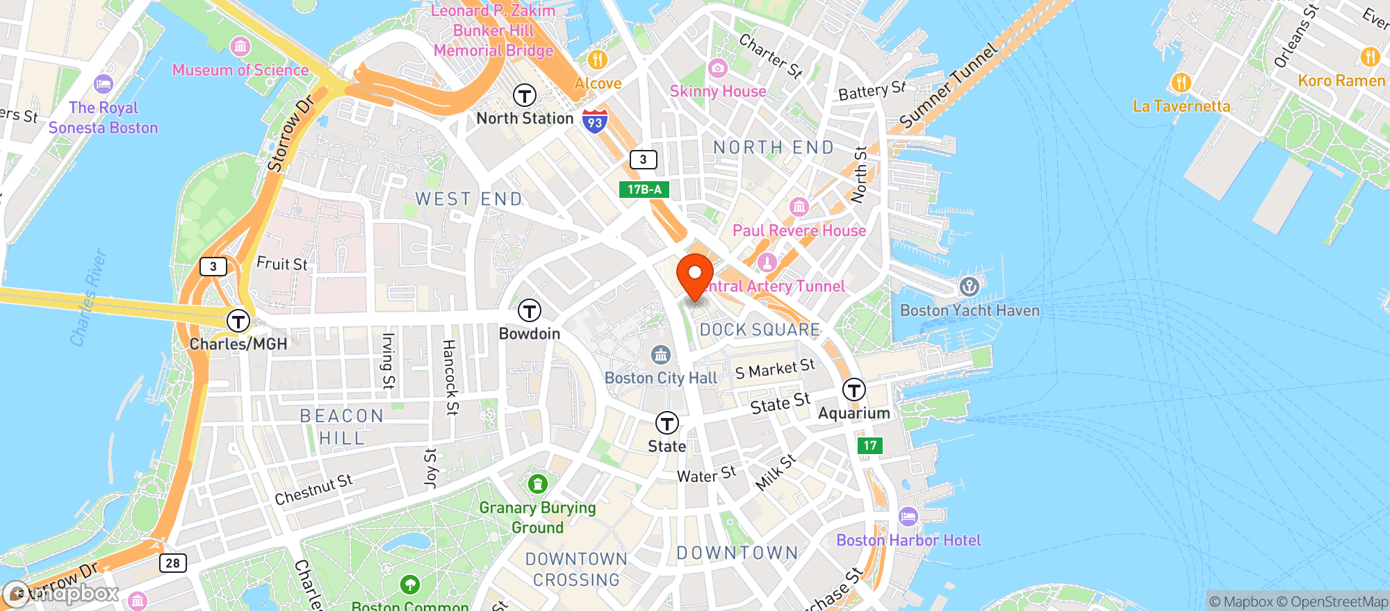 Map showing Green Dragon Tavern