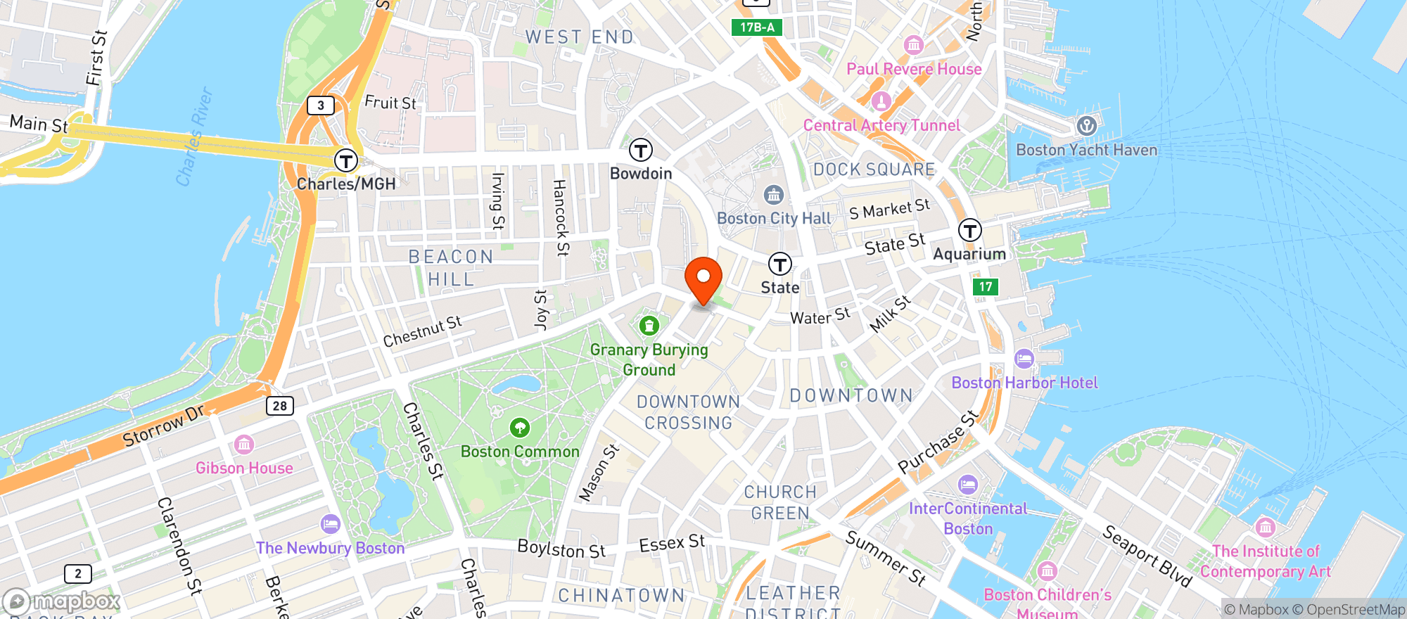 Map showing Parker House Omni Hotel