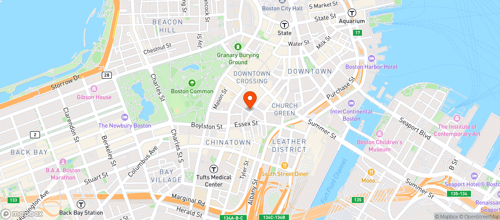 Map showing Hyatt Regency Boston