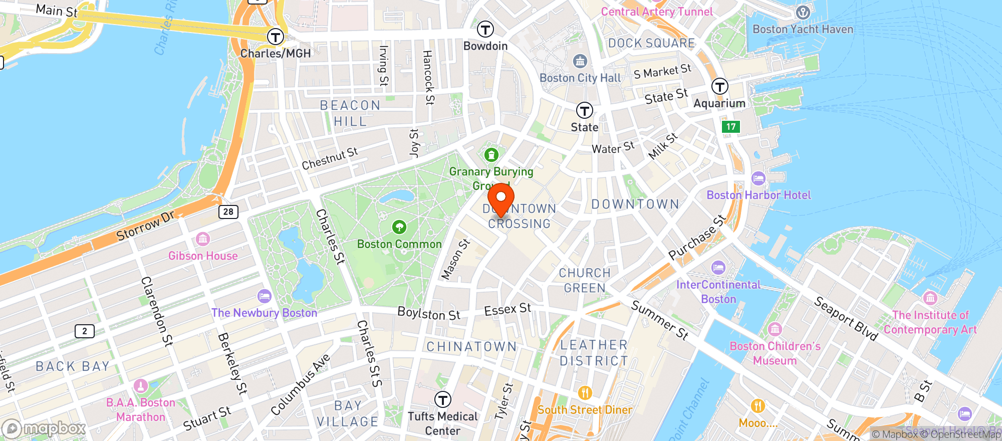 Map showing Boston Chops Downtown