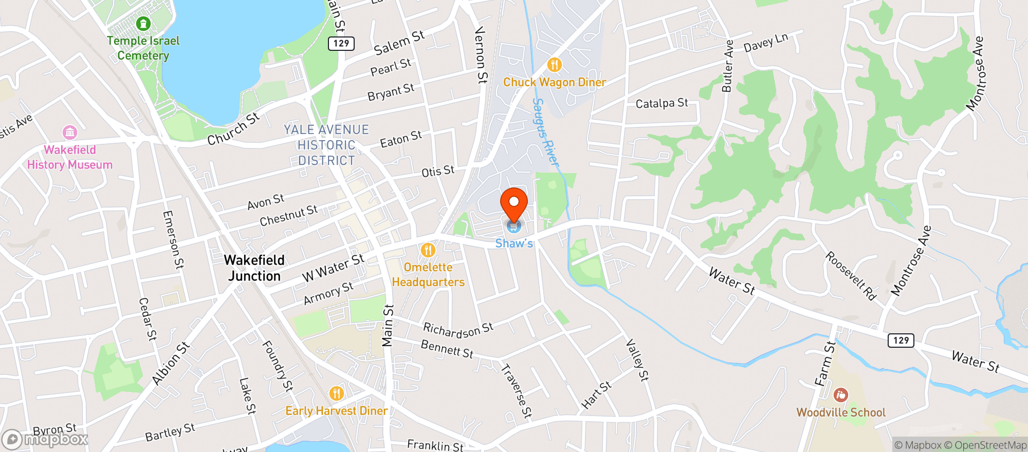 Map showing Shaws - 03648 - Wakefield Ma