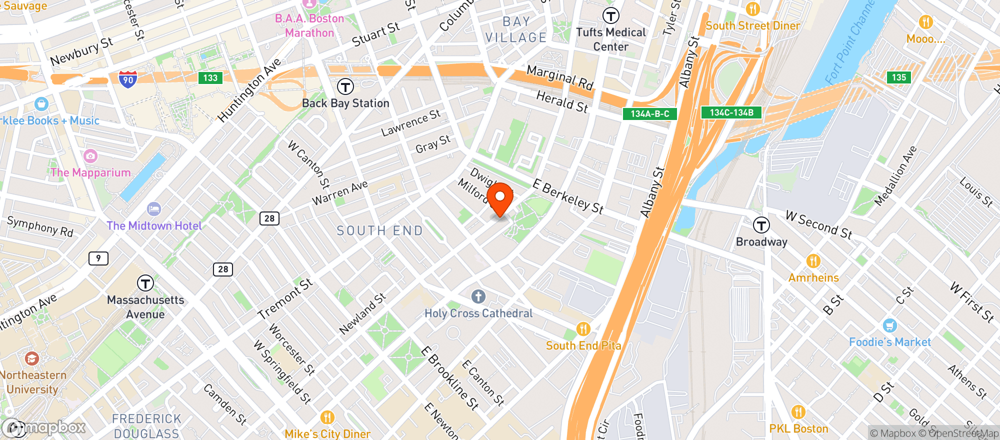 Map showing Formaggio Kitchen - South End