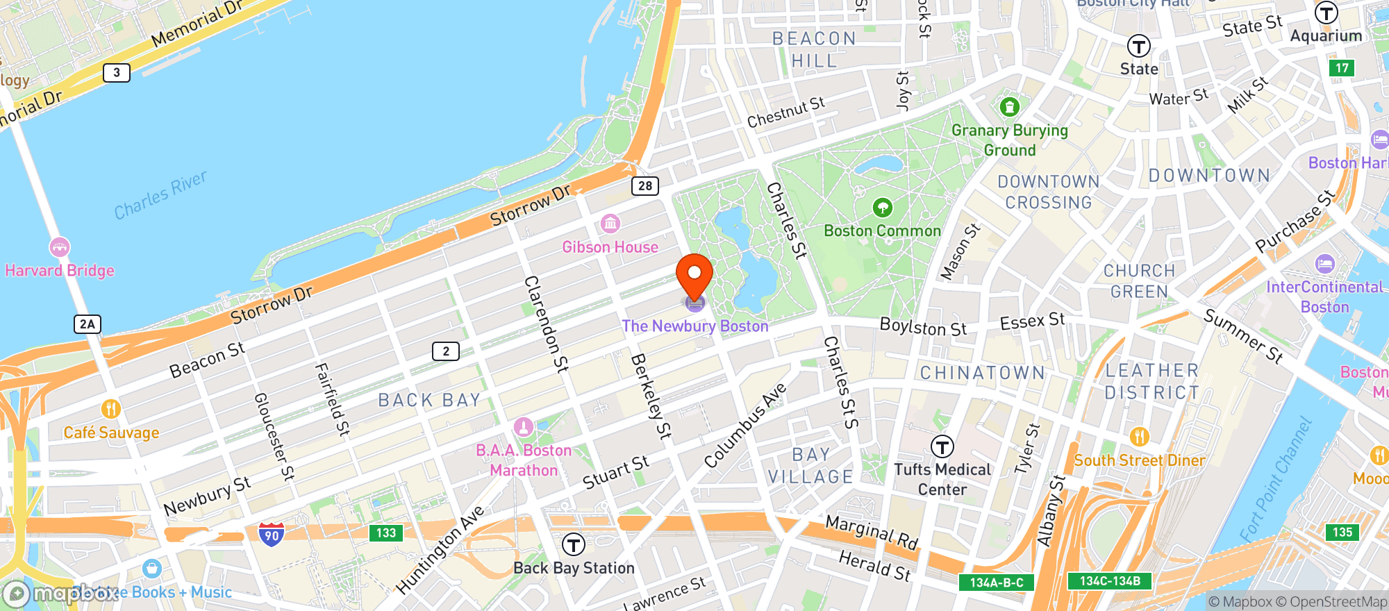 Map showing Newbury Boston