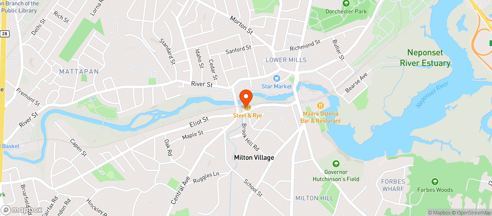 Map showing Steel & Rye Restaurant