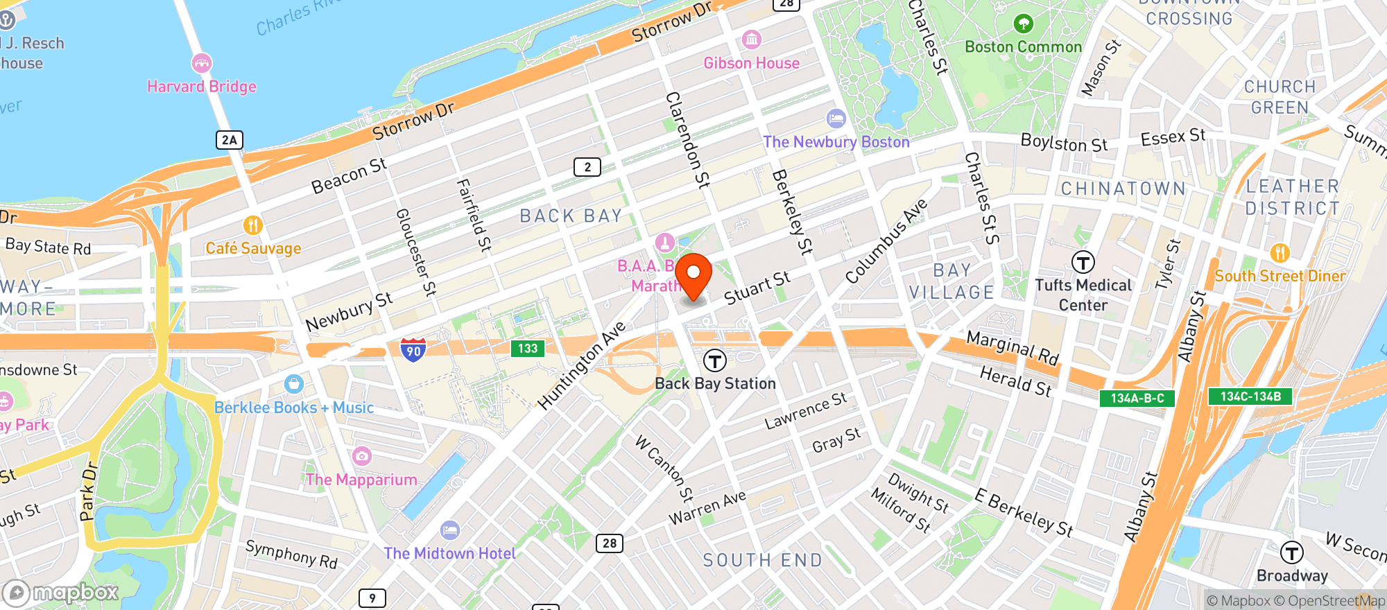 Map showing Back Bay Wine Spirits and Craft Beer