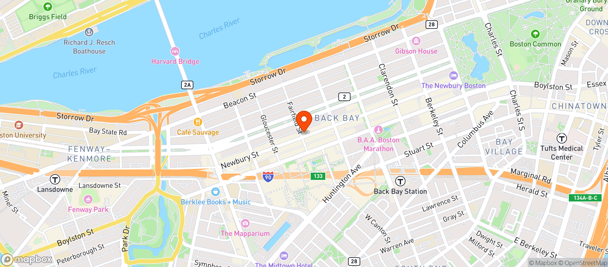 Map showing Serafina Back Bay