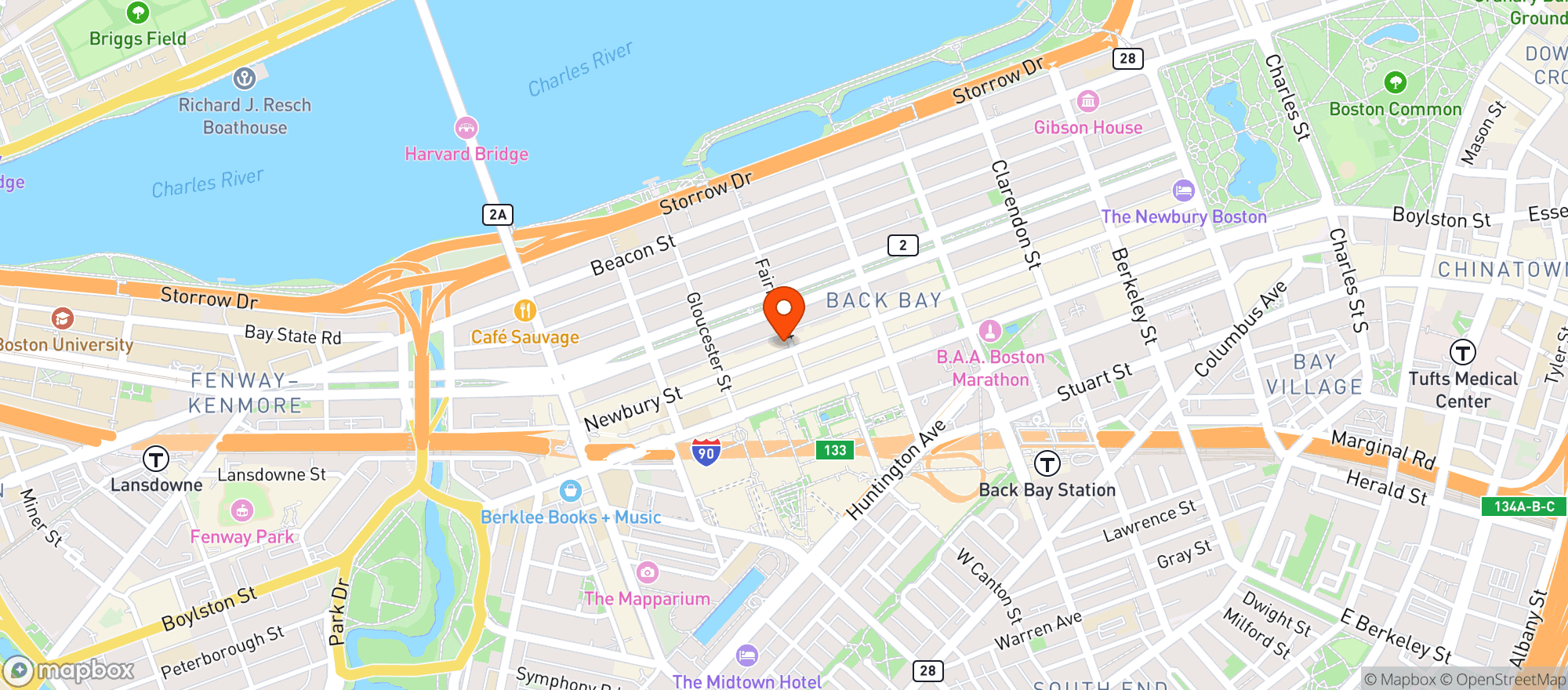 Map showing Deluca's Back Bay Market