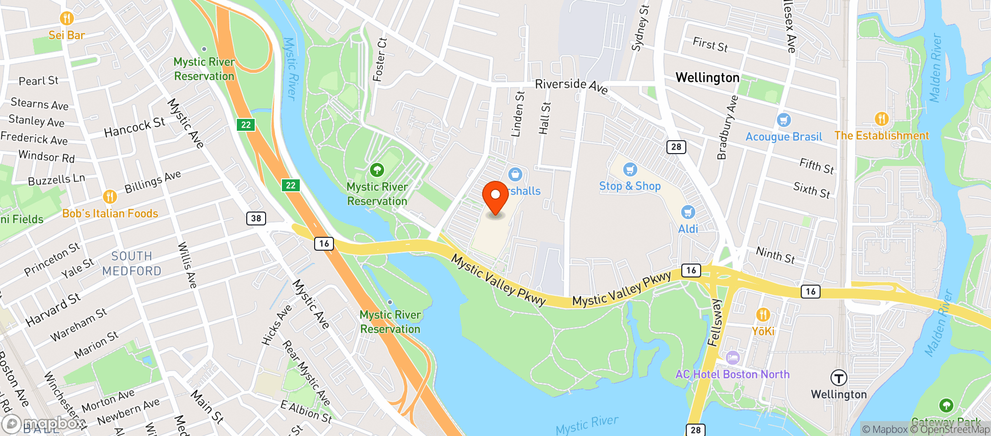 Map showing Wegmans Medford Off Premise