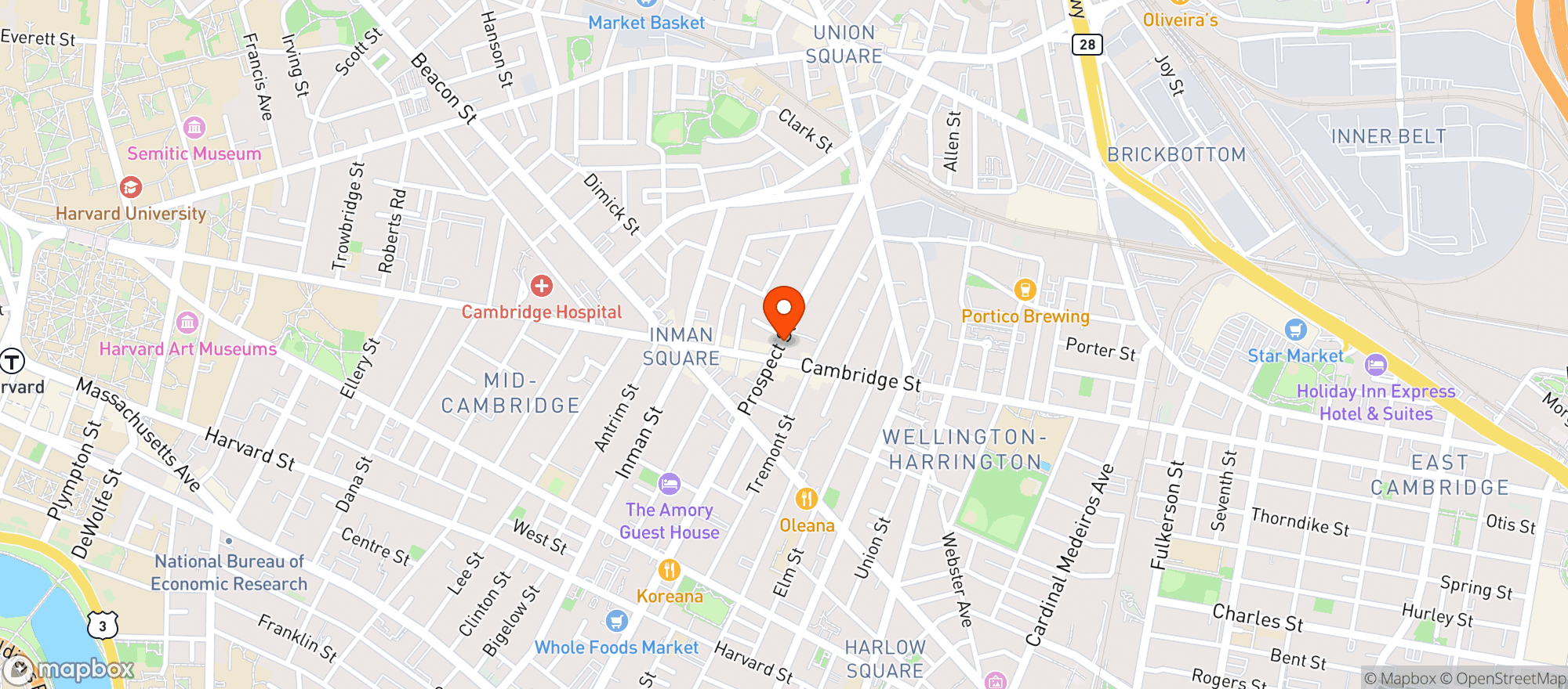 Map showing Inman Square Wine & Spirits