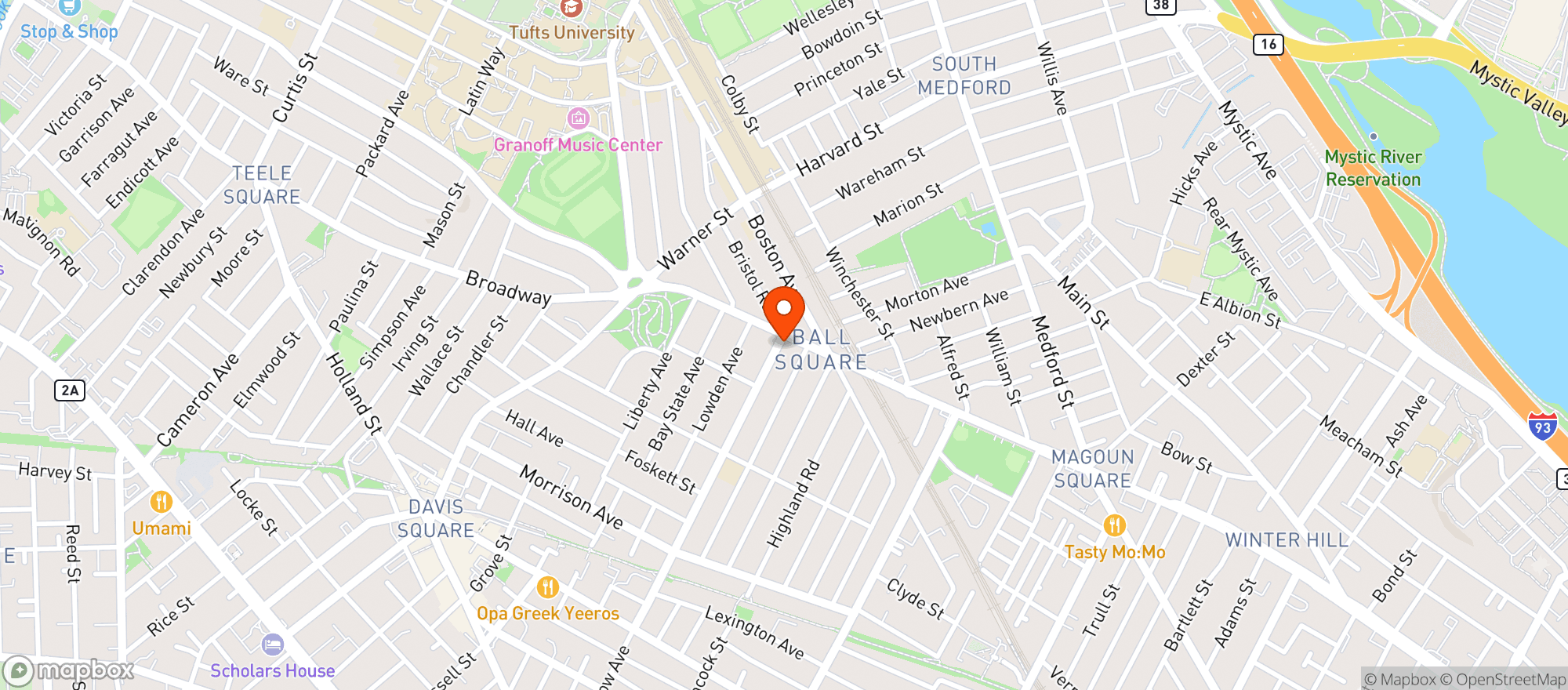 Map showing Ball Square Liquors