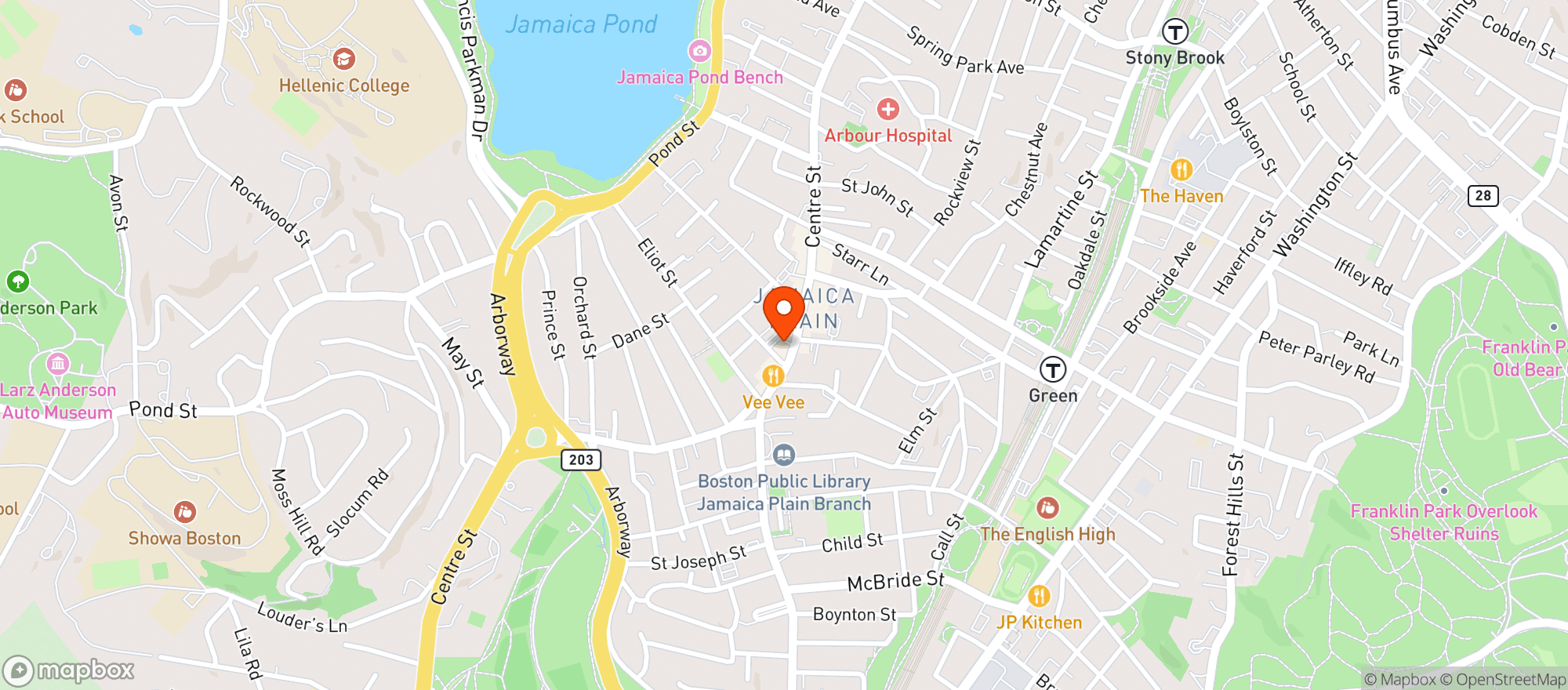 Map showing Blanchards Jamaica Plain