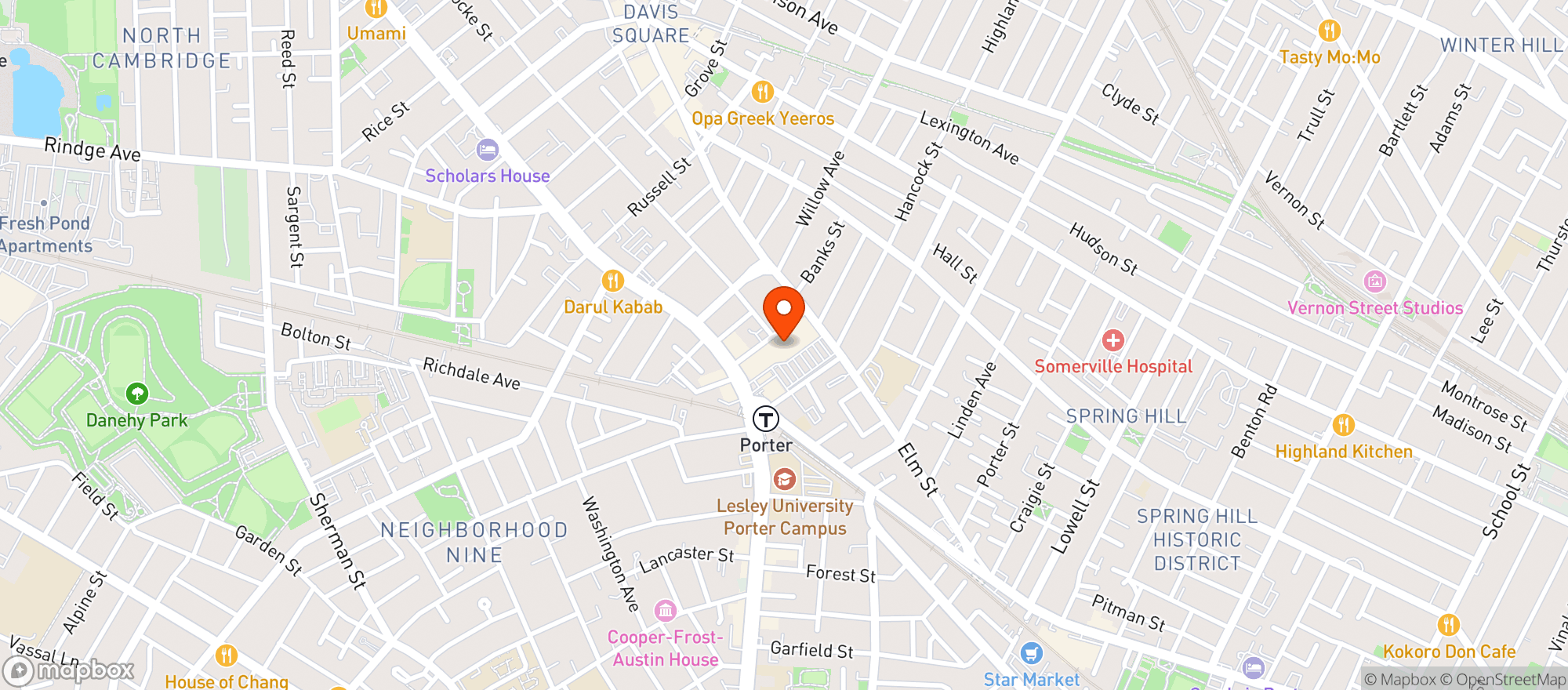 Map showing Porter Square Wine & Spirits