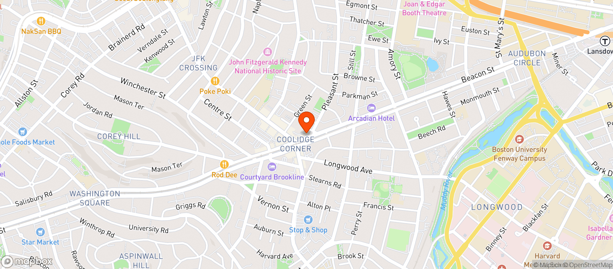 Map showing Coolidge Corner Wine & Spirits