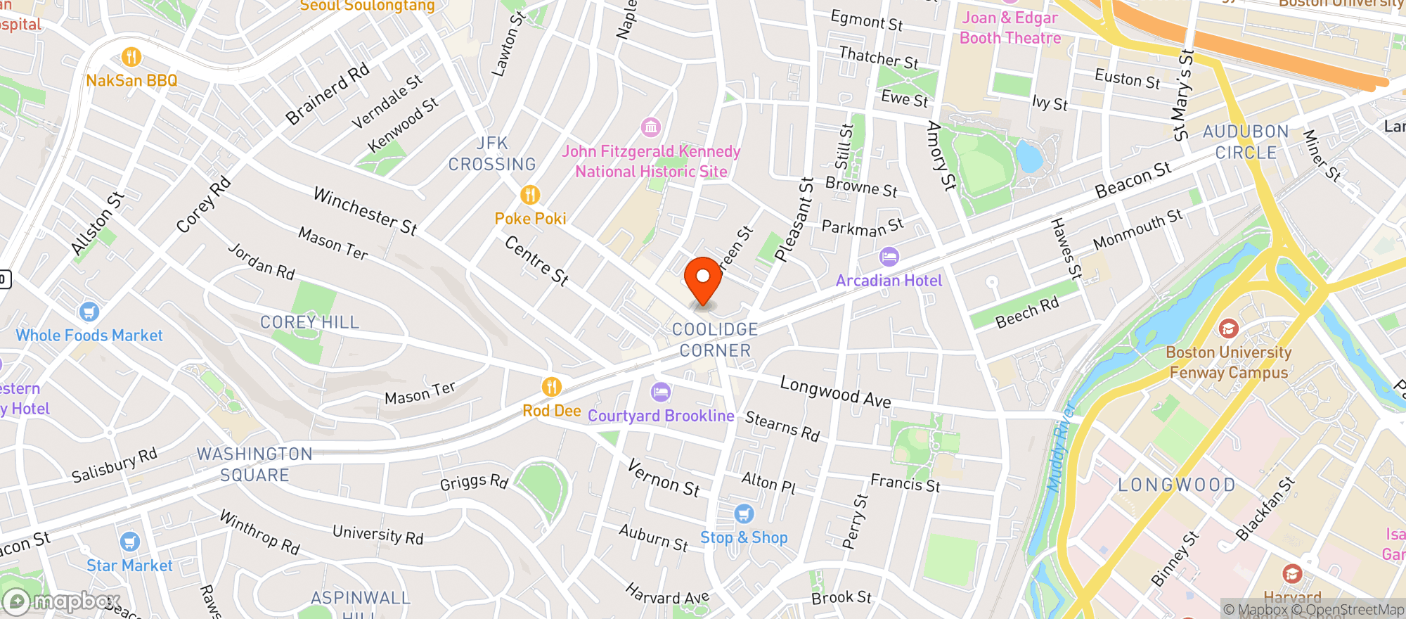 Map showing Brookline Booksmith- provisions
