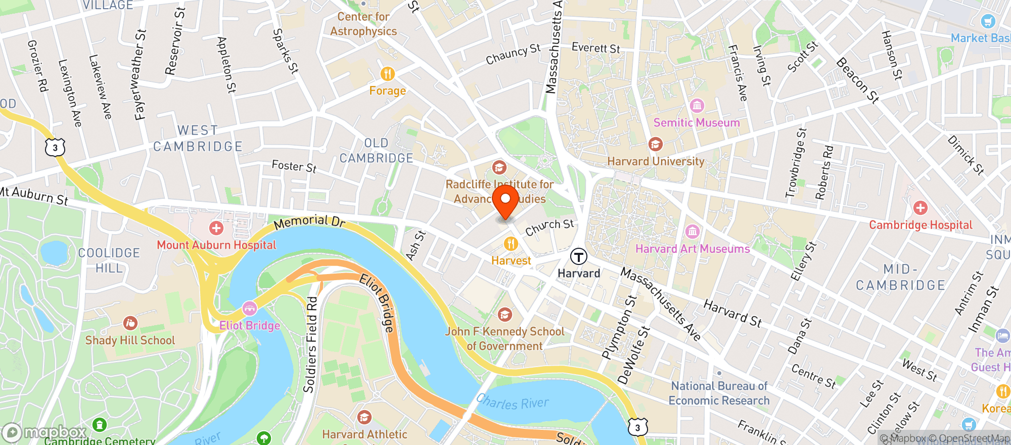 Map showing Toscano Harvard Square