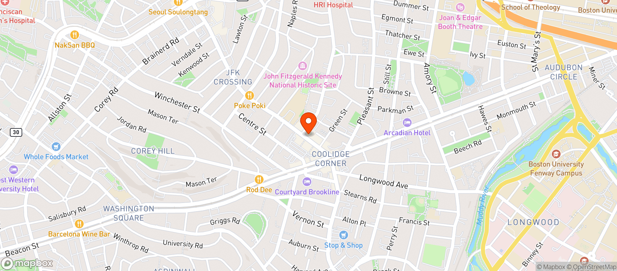 Map showing Coolidge Corner Club