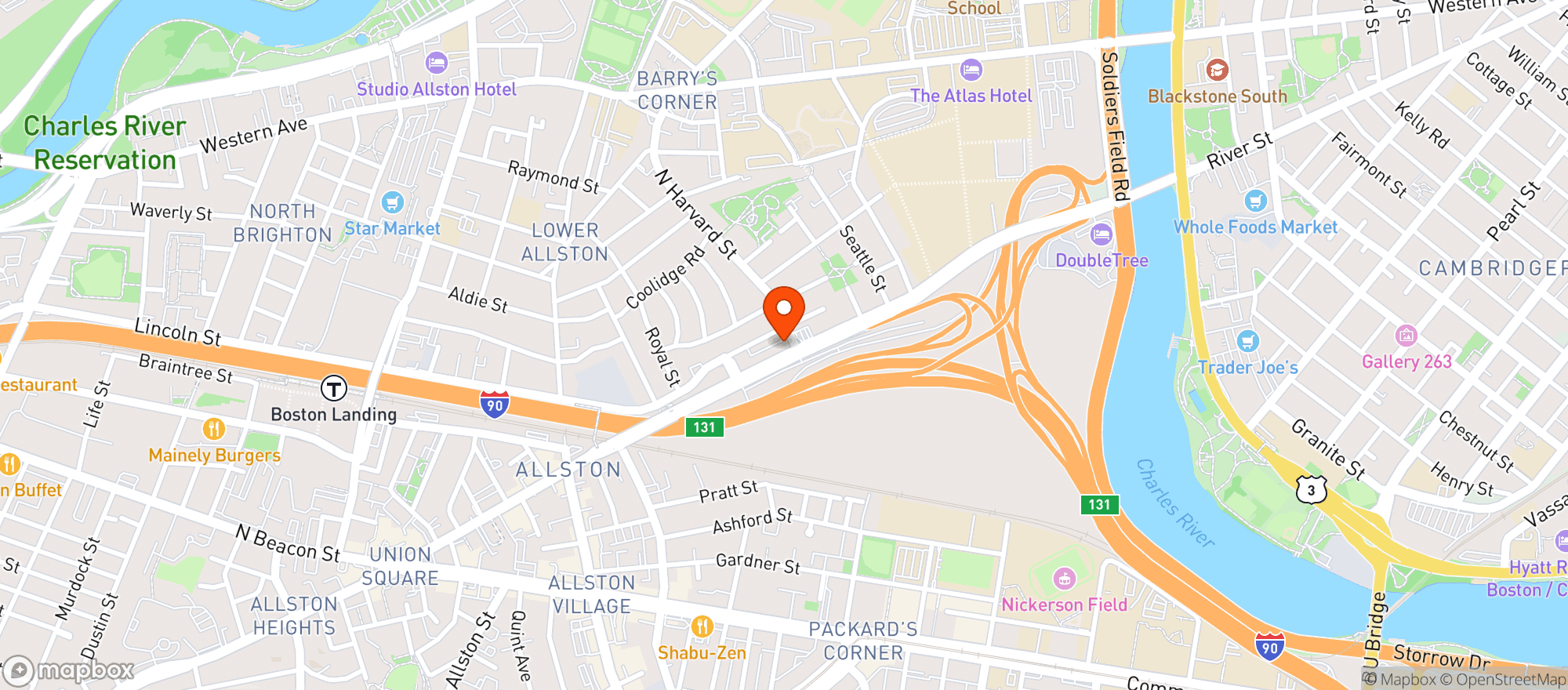 Map showing Boston Liquors