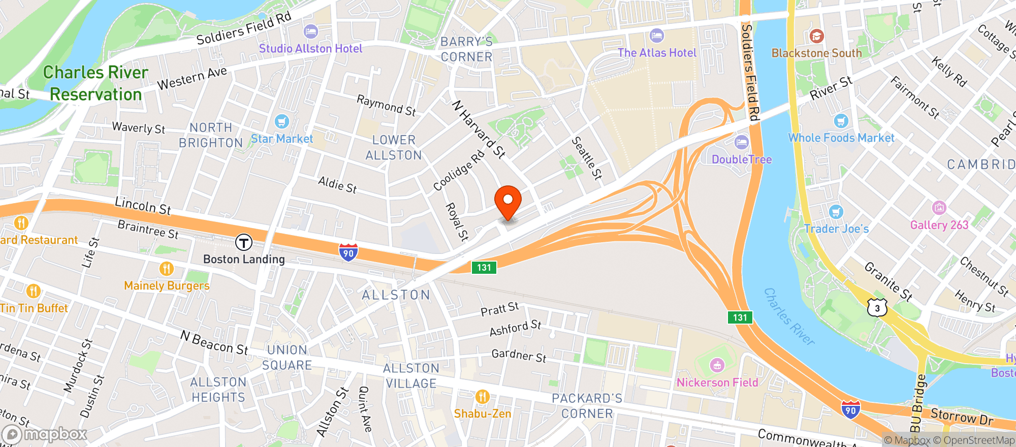 Map showing Union Twist - Allston