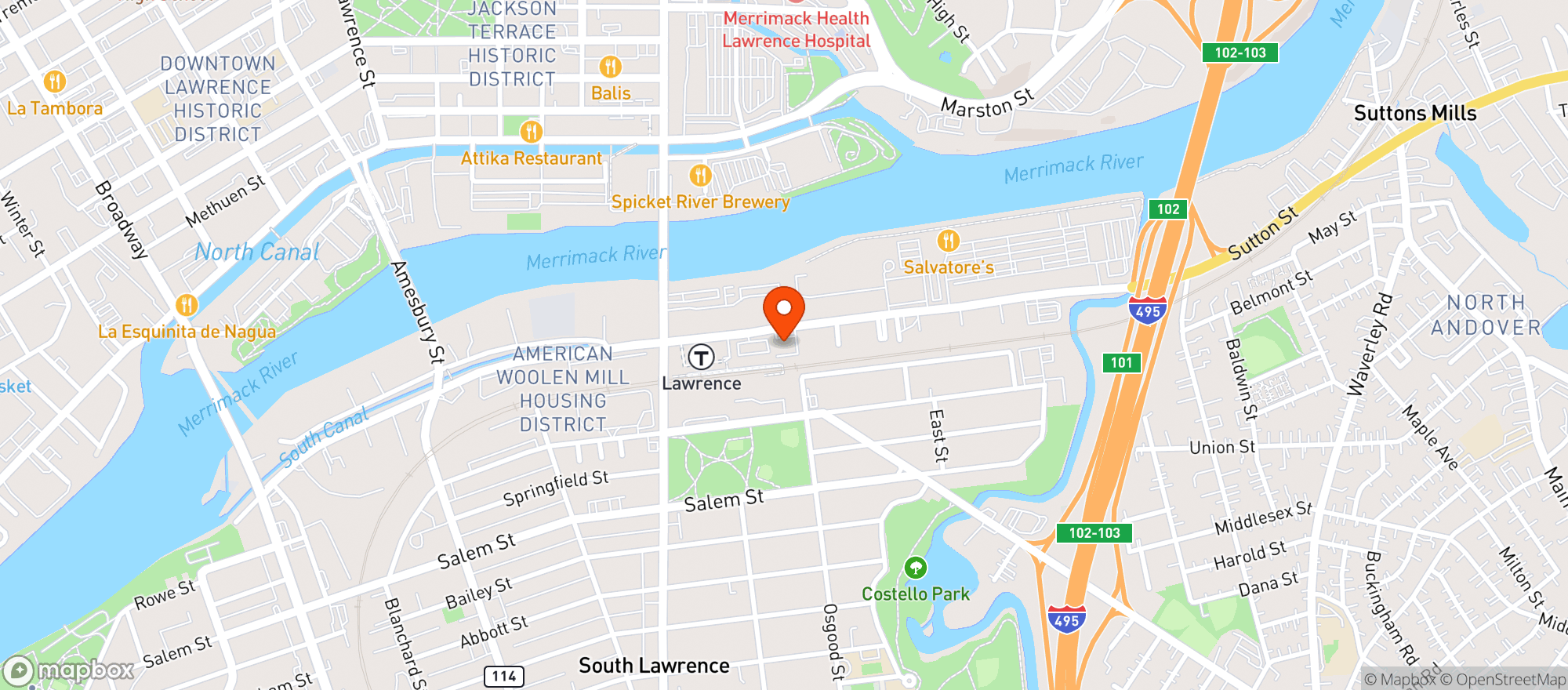 Map showing E Market Lawrence