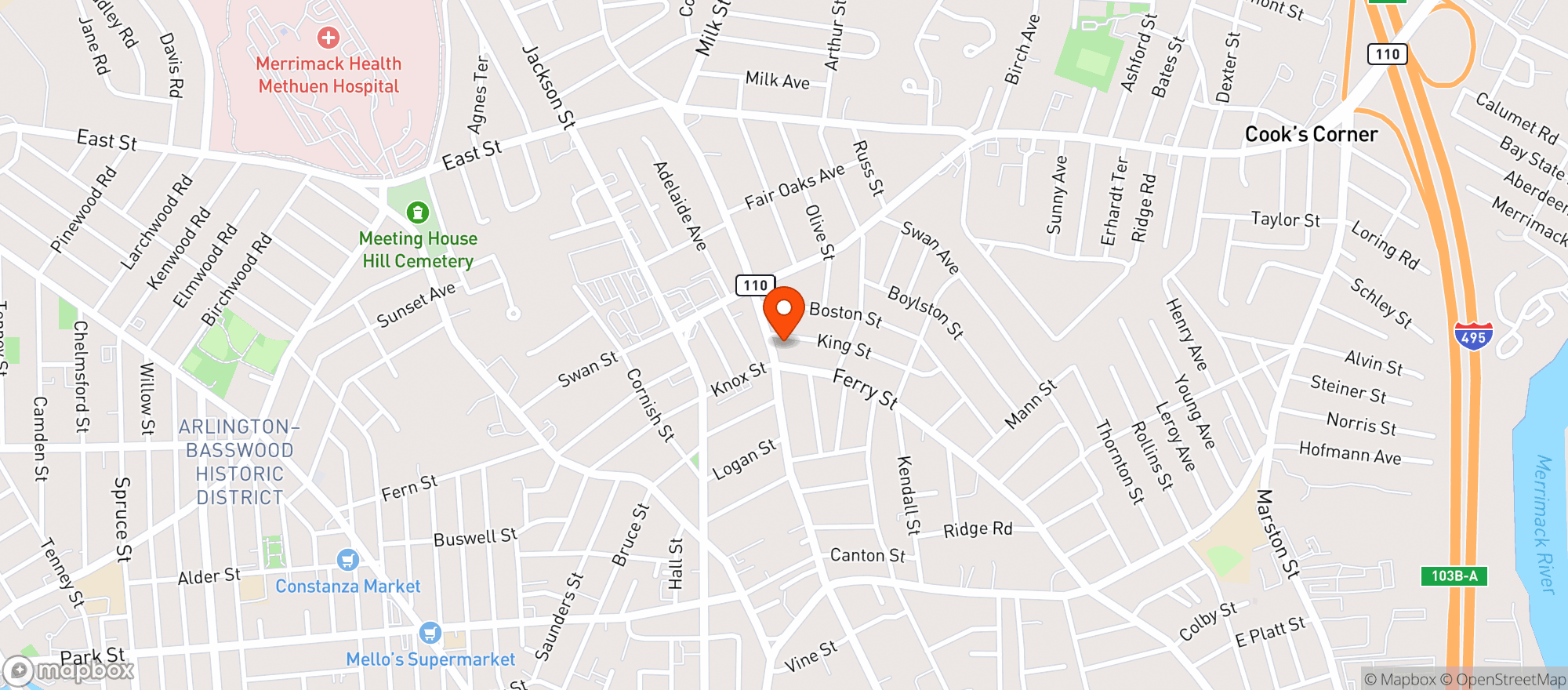 Map showing Oscar Liquors Methuen