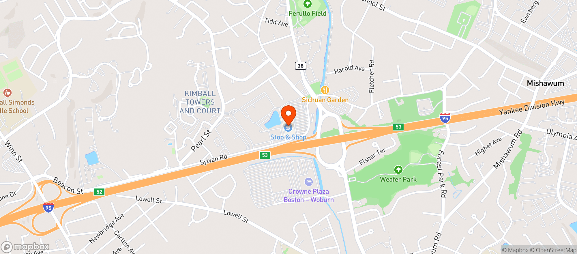 Map showing STOP & SHOP (2 ELM STREET)