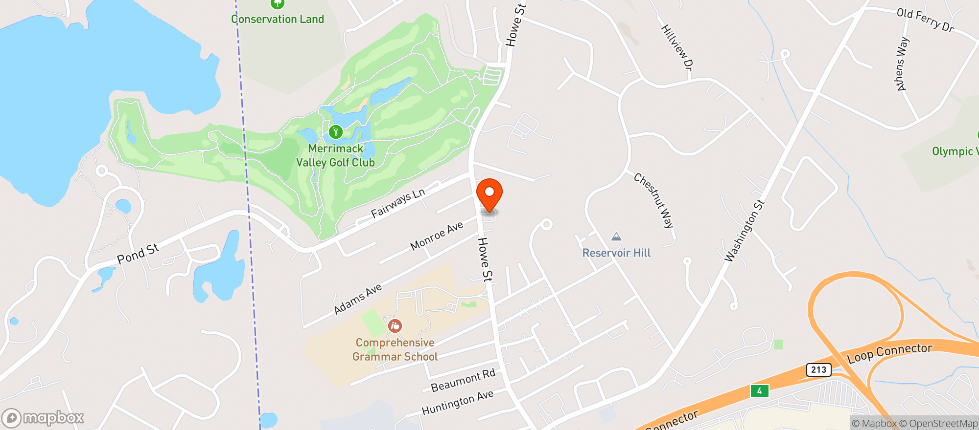 Map showing Howe Street Superette Methuen
