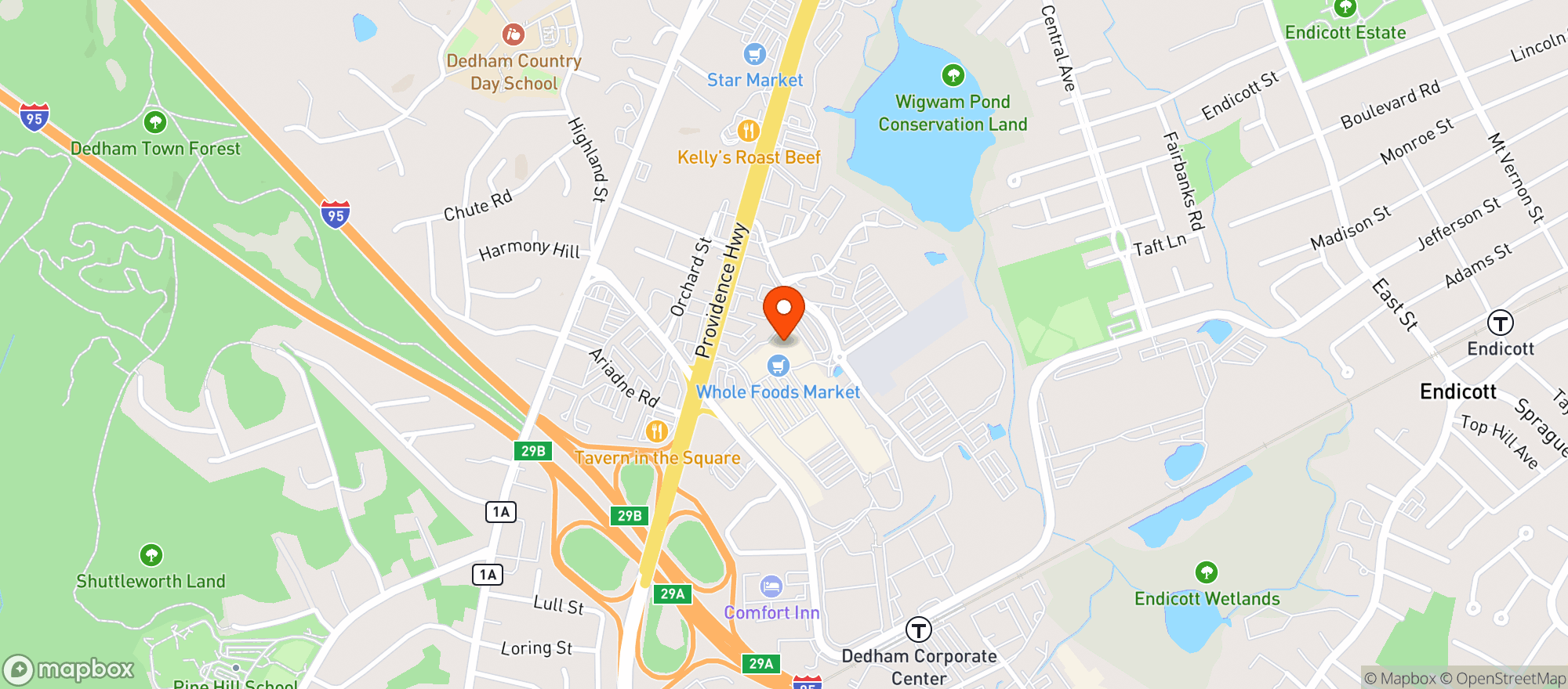 Map showing Whole Foods Market (Dedham)