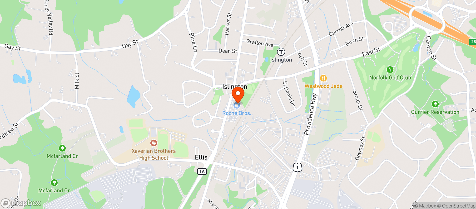 Map showing ROCHE BROS SUPERMARKET #104