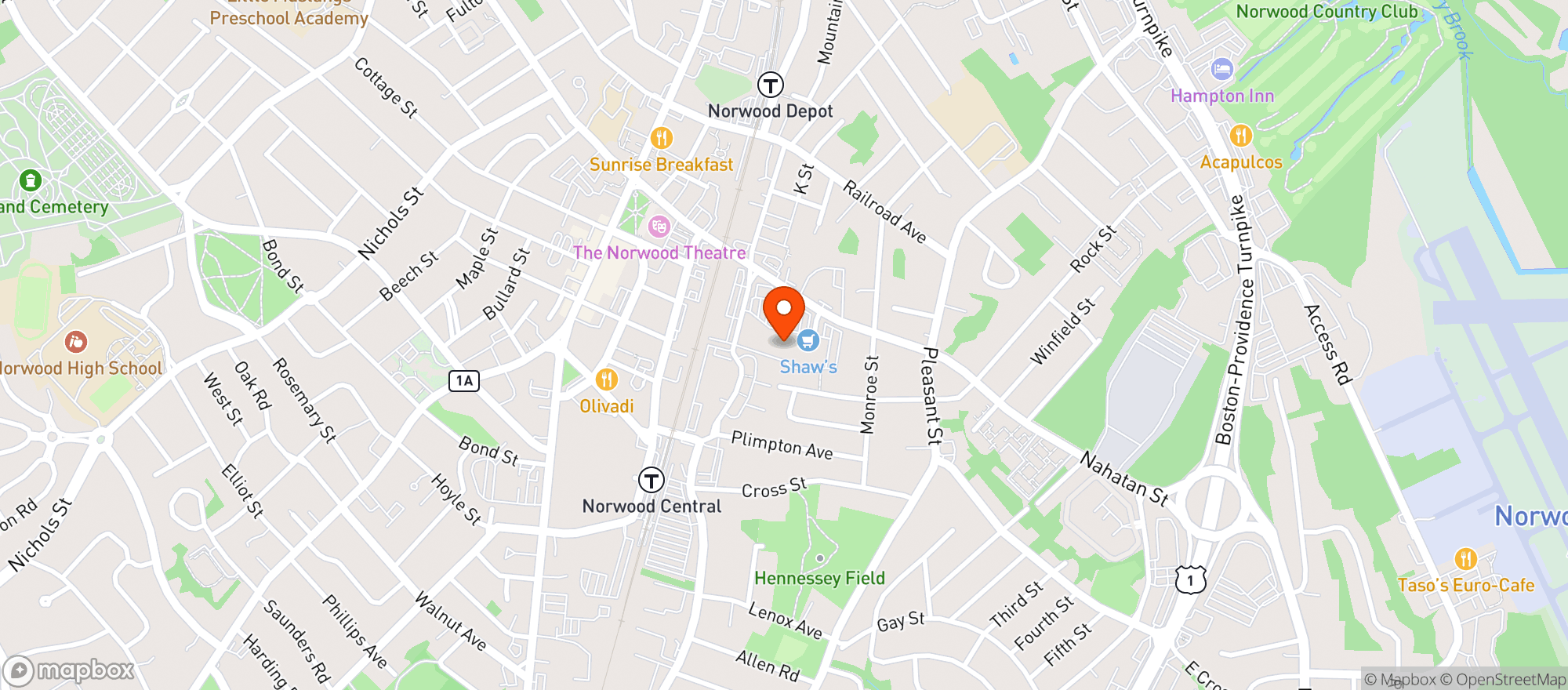 Map showing Norwood Wines & Liquors