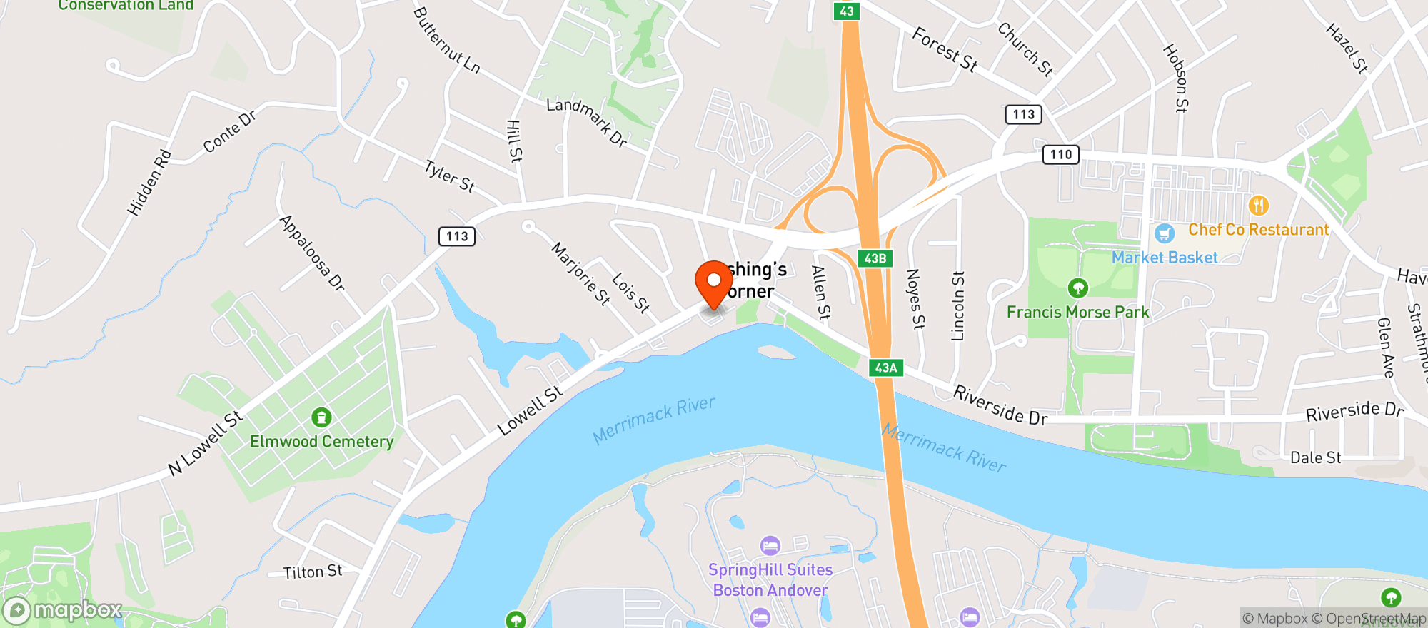 Map showing SUPERETTE Lowell Street Methuen