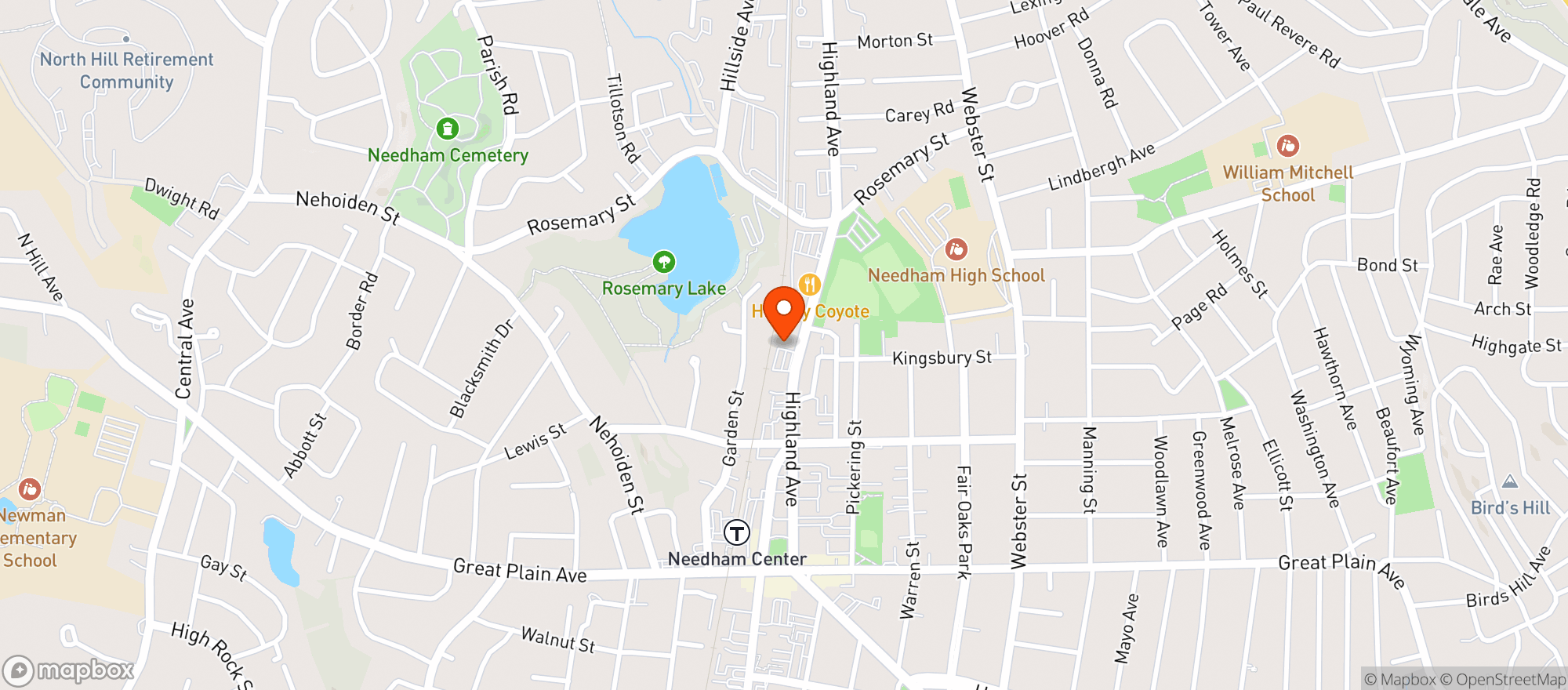Map showing Needham Wine & Spirits
