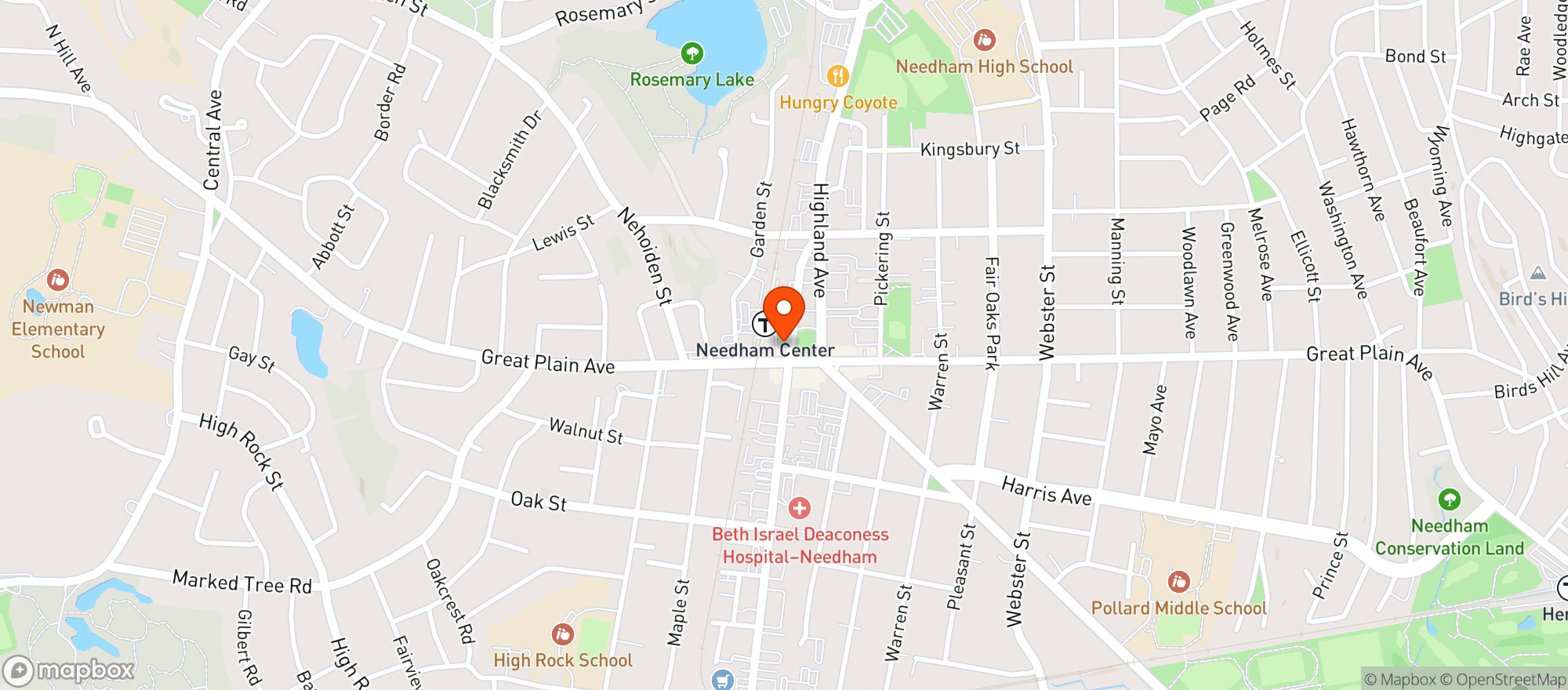 Map showing NEEDHAM CENTER WINE AND SPIRITS