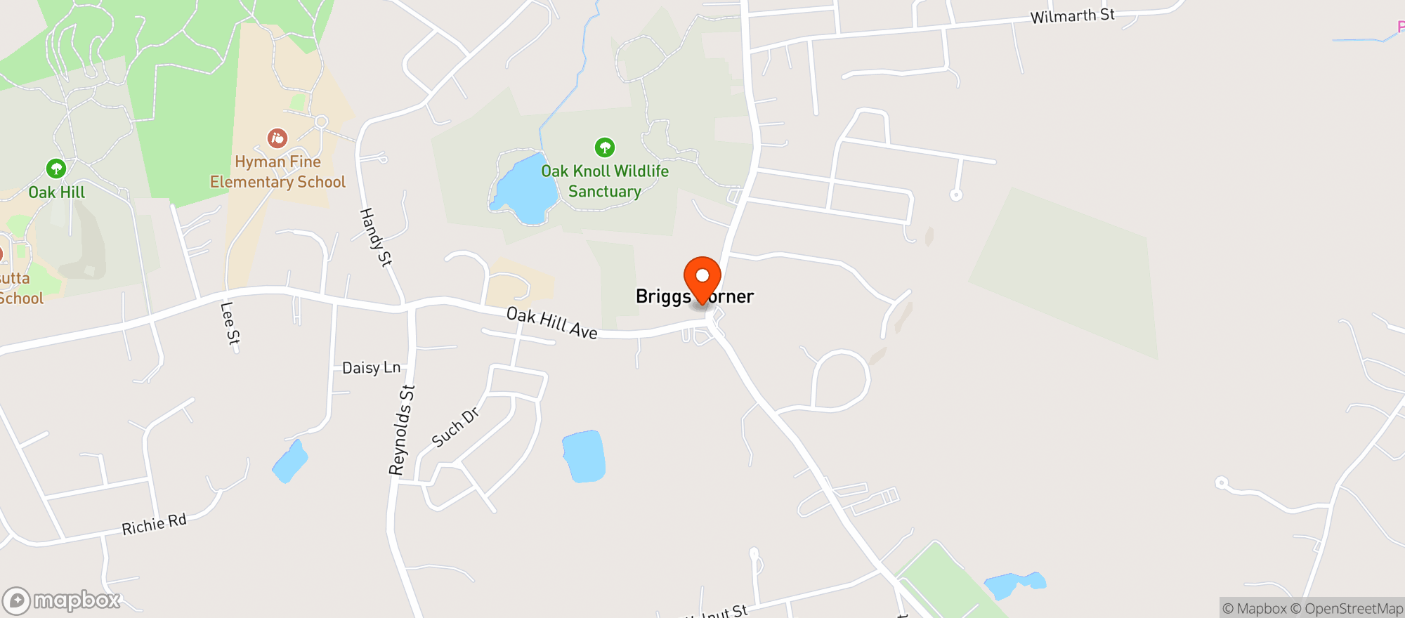 Map showing Briggs Corner Package Store