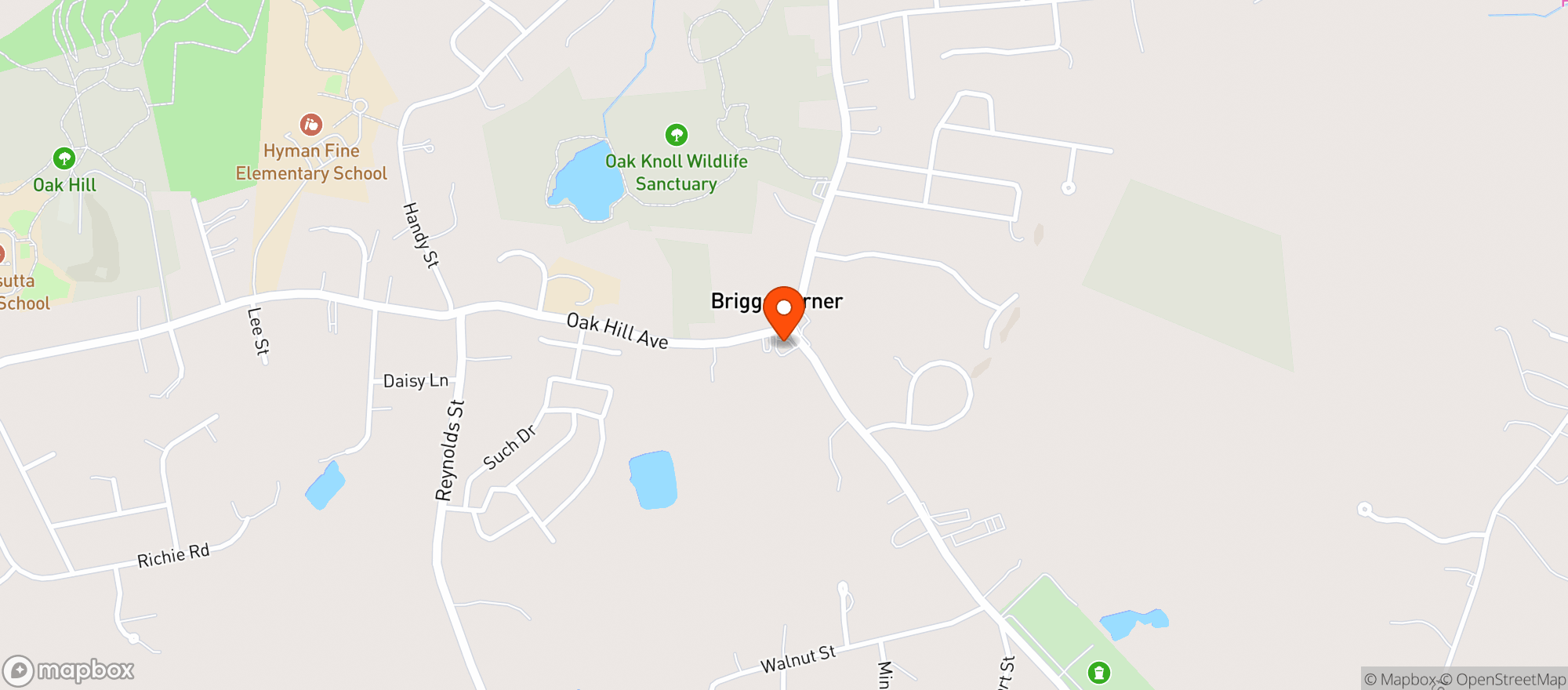 Map showing Briggs Corner Pizzeria