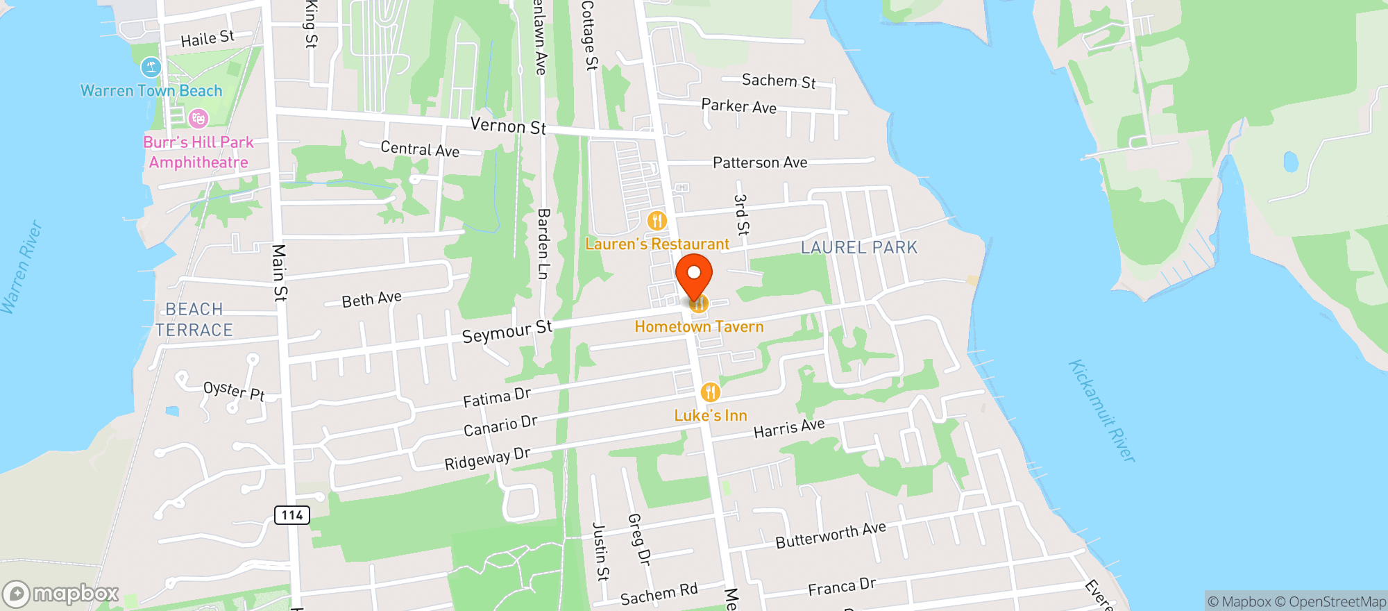 Map showing Hometown Tavern