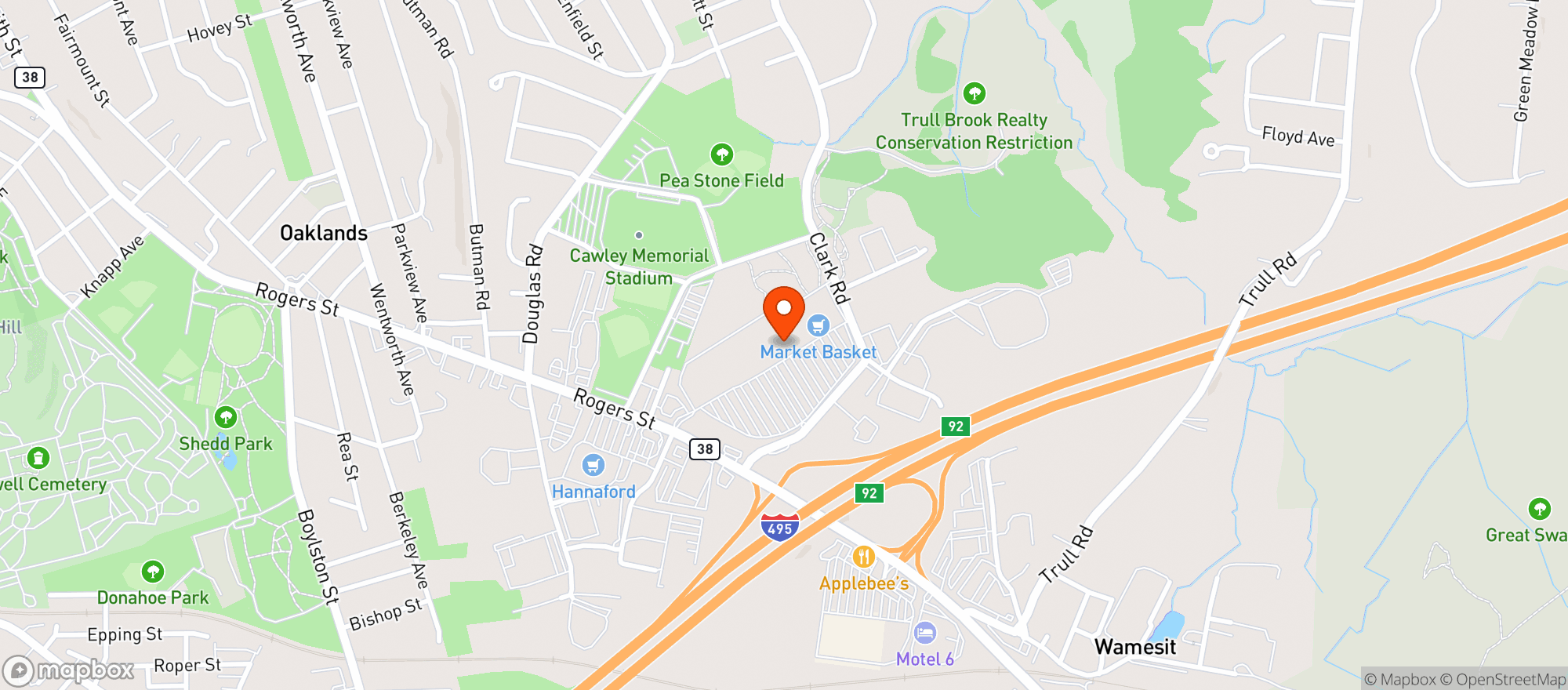 Map showing MB Spirits - Tewksbury