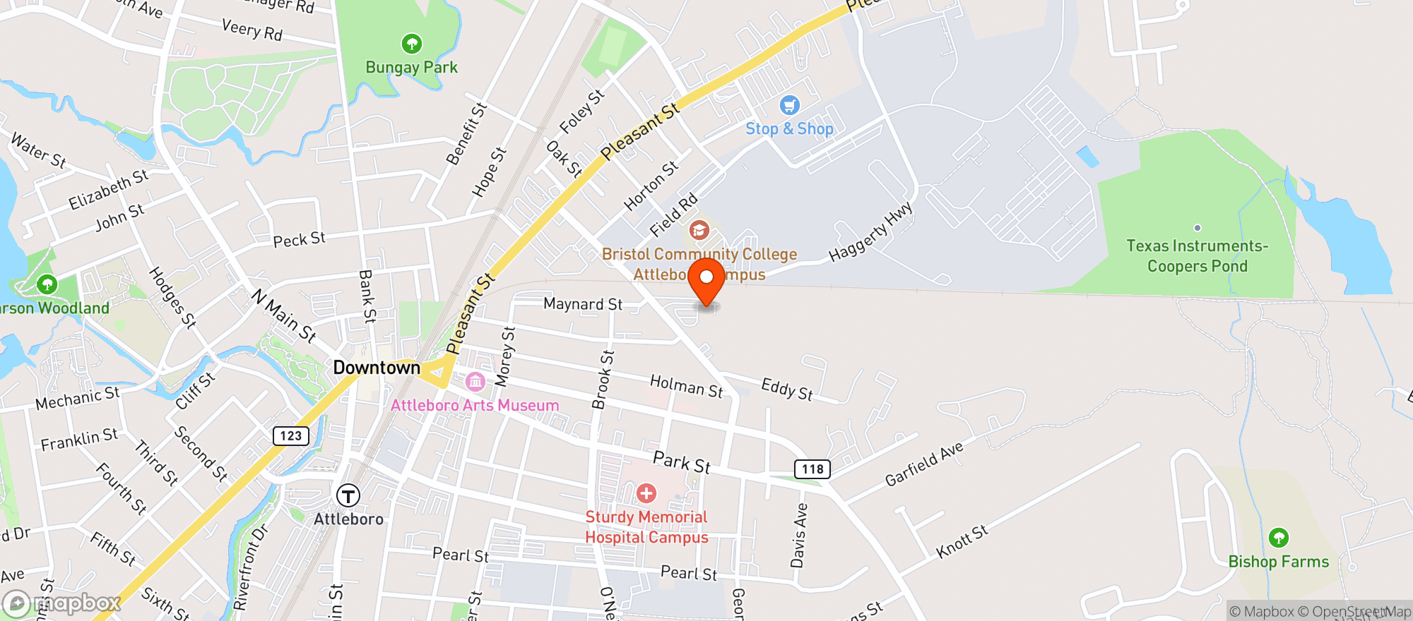 Map showing Pettals - Attleboro