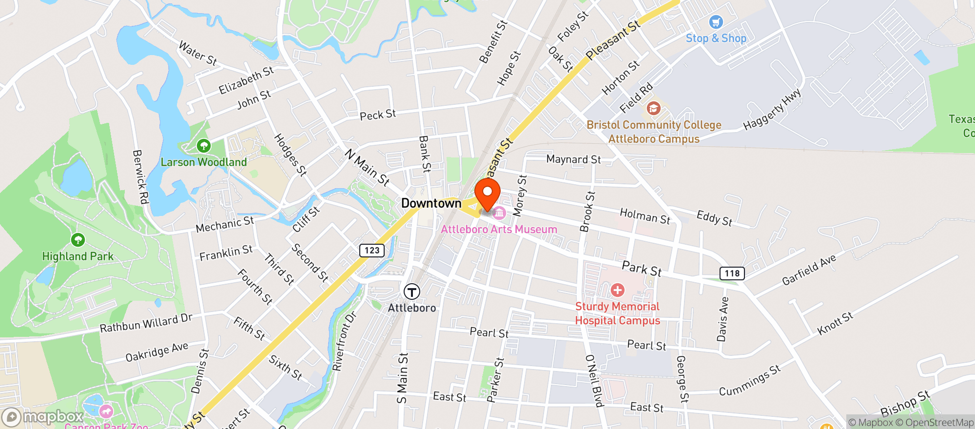 Map showing Attleboro Wine & Spirits