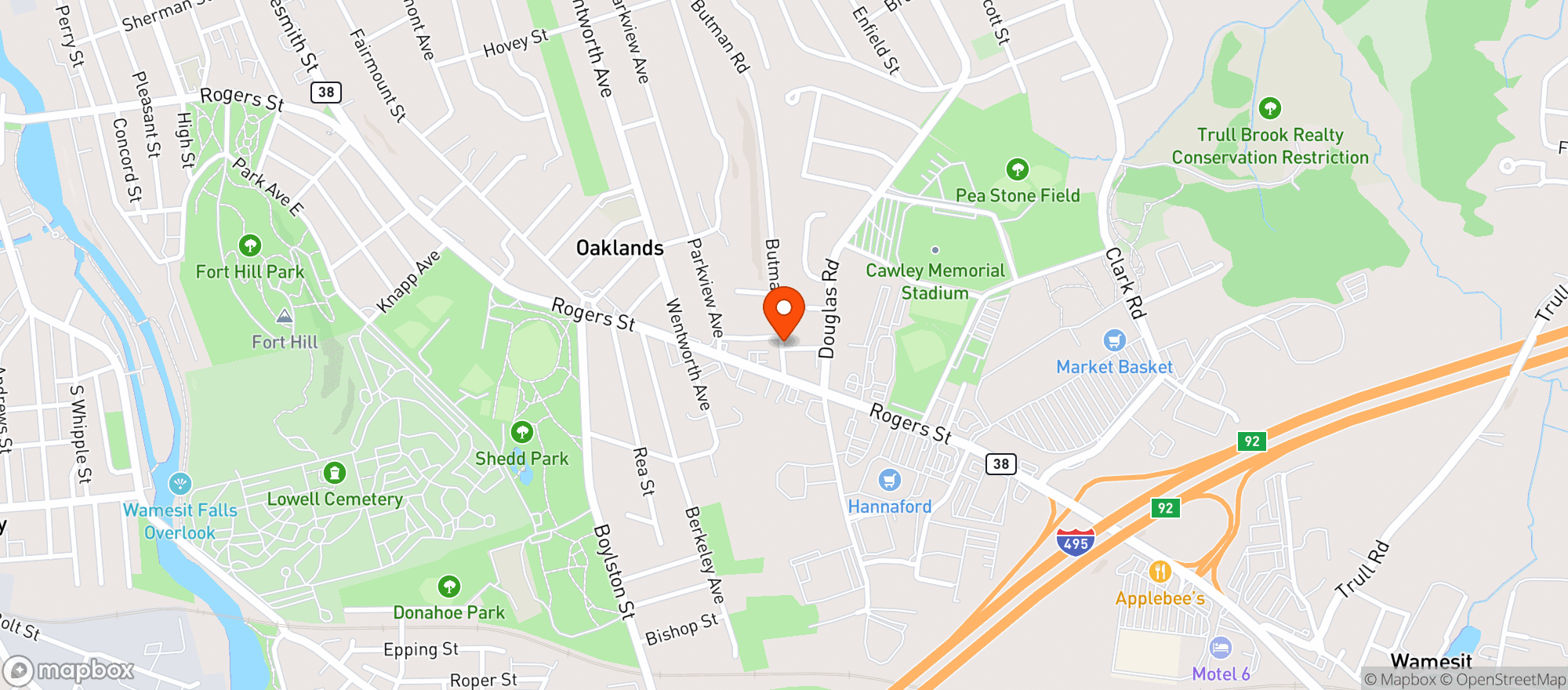 Map showing Lowell Liquors