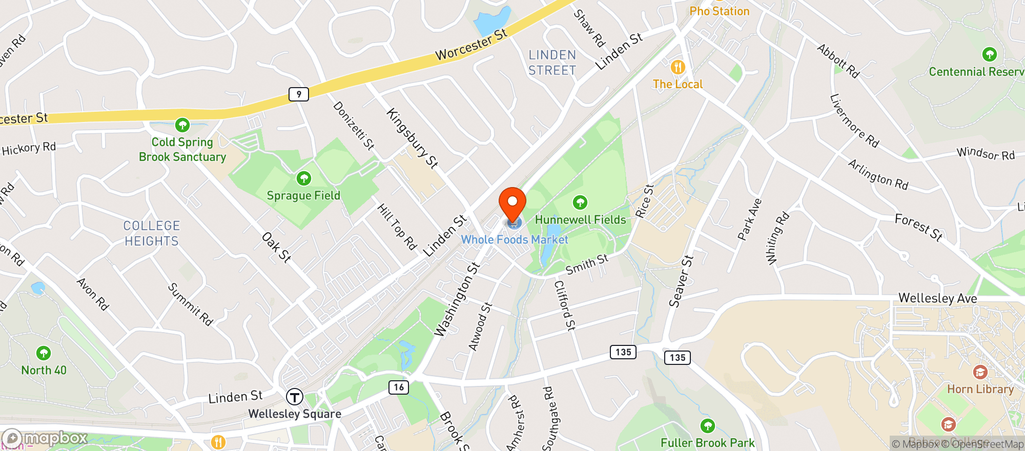 Map showing Whole Foods Market - Wellesley